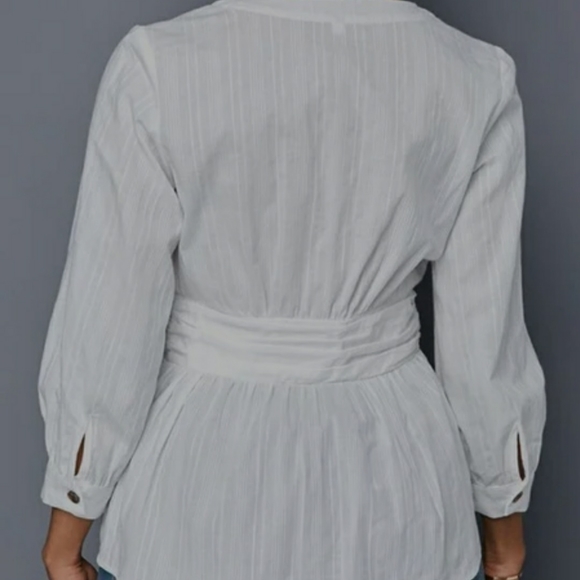 Ruched waist button down long sleeve v neck top boho - Picture 2 of 5